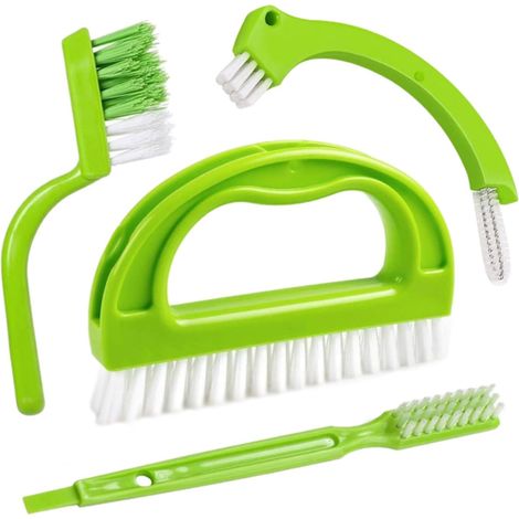Ensemble de 4 brosses de nettoyage de joints, brosse de nettoyage de joints de carrelage avec manche pour un nettoyage en profondeur, brosse de nettoyage ménager pour les rails de portes et fenêtres