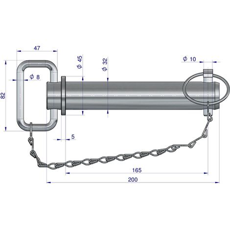 Perno di traino con coppiglia e catena Teger 32x165x200