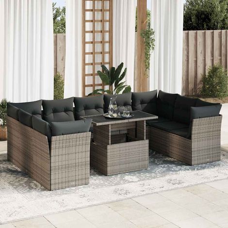 Set de sofás de jardín y cojines 10 pzas ratán sintético gris vidaXL (1/5)