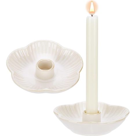 2 portacandele in ceramica a forma di fiore, candelieri in porcellana, vassoio per candele, decorazione rustica vintage per candele, incenso, matrimoni, tavolo da pranzo e soggiorno, bianco