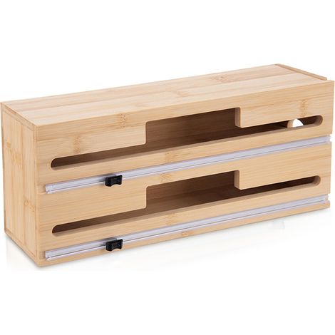 Porte-rouleau de cuisine en bambou - pour rouleau de cuisine - pour papier d'aluminium et film alimentaire - Organisateur de cuisine (1/5)