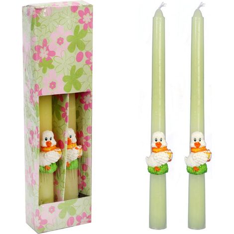 Candele pasquali con statuine di anatre, 26 cm, bianche, 2 pezzi. (1/4)