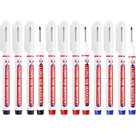 12 Pcs Marqueurs Trou Profond, Stylos Marqueur Charpentier à Pointe Fine de 20mm, Marqueur Chantier, Feutres Permanents Indélébiles pour Marquages Difficiles d'Accès,(Noir, Bleu, Rouge) (1/5)
