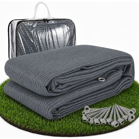 Tapis d'auvent 100 % polyéthylène haute densité respirant pour caravane, camping-car, terrasse, avec sac transport œillets, piquets (1/5)