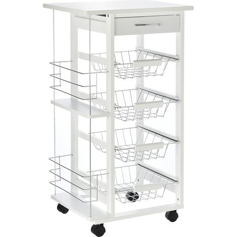 Desserte Hawkridge Chariot Cuisine Rangement Mobile Blanc 4 Paniers