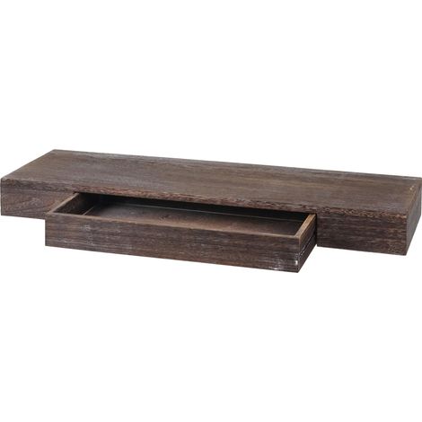 [NON UTILIZZATO] Mensola ripiano pensile con cassetto HHG-922 25x80x8cm legno massello marrone shabby
