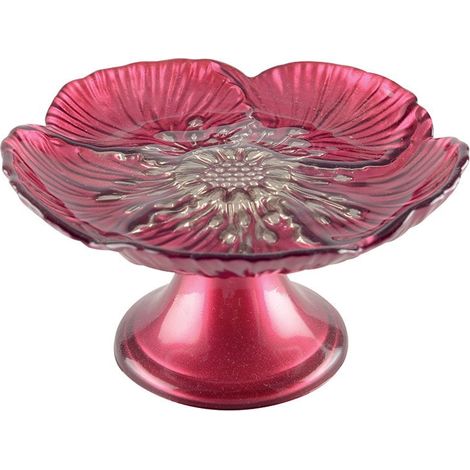 Plat à gâteau sur pied en verre fuchsia - Plat à tarte et dessert 20 x 20 x 16 cm - PANGIVO (1/4)