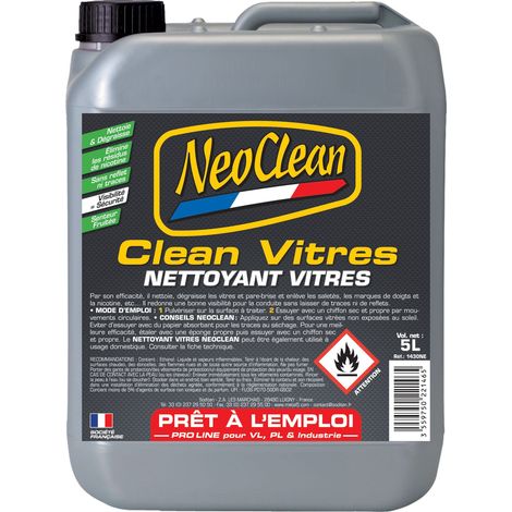 Nettoyant vitres & pare-brises CLEAN VITRES senteur fruitée - bidon de 5 litres - Ce produit de marque NEOCLEAN est neuf.