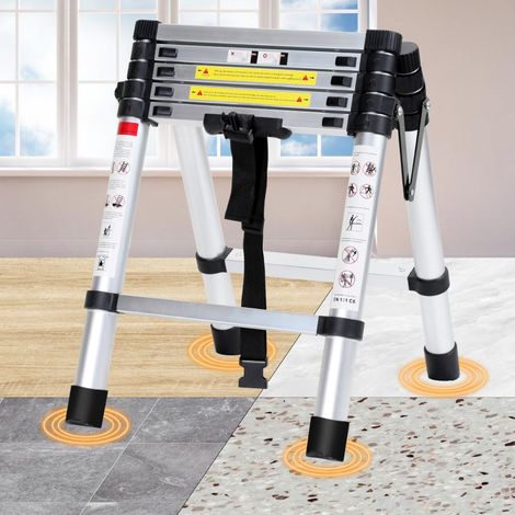 SWANEW Scala telescopica in alluminio Scala multiuso 1.7M+2.0M Scala a scorrimento Stabile Con barra di pesatura in alluminio Scala doppia fino a 150kg Argento (1/5)