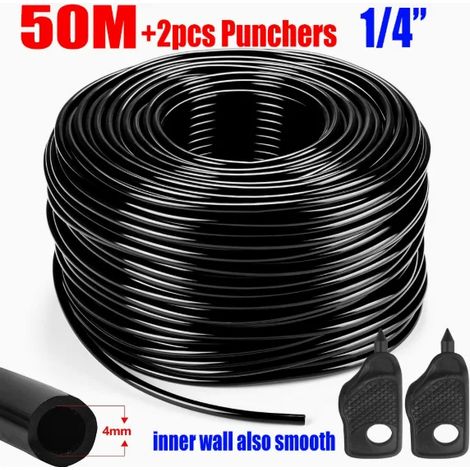 Tuyau d'arrosage de jardin (longueur 50 m - diamètre 6,35 mm) en PVC micro-irrigation (4/7 mm) pour système d'irrigation goutte à goutte, idéal pour serres et bonsaïs. (1/5)