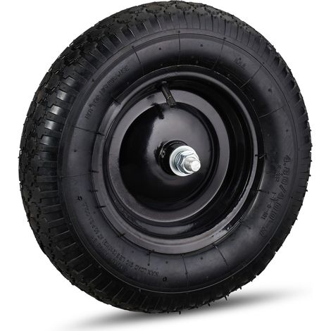 Relaxdays 2x Wheelbarrow Tyre 4.80 4.00-8 , Pneumatic Spare Wheel with Steel Rim and Valve, Capacity to 120 kg, Black