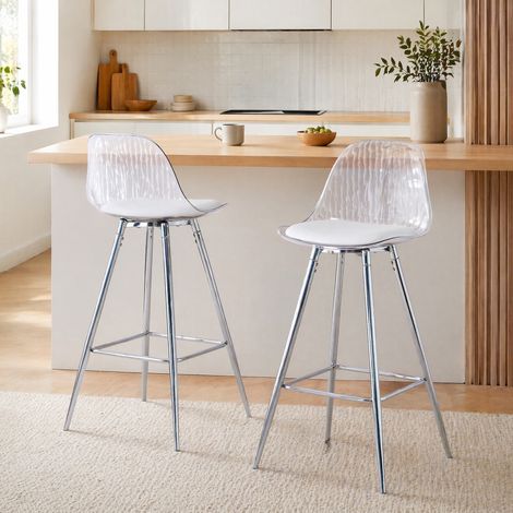 Lot de 2 chaises hautes transparentes, structure métallique argentée HAVRYA (1/5)