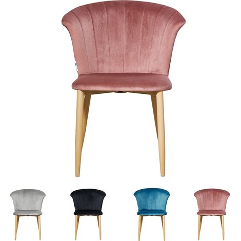 Sedia da pranzo singola Elsa Velvet - Sedia da pranzo moderna imbottita con gambe in legno - Rosa (1/5)