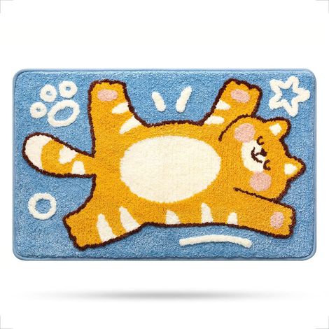 CCYKXA Cute Cat Bath Mat Non-Slip Soft Microfiber Water Absorbent Carpet for Kids Room Bedroom Kitchen - Orange Tabby Cat - 40 x 60 cm