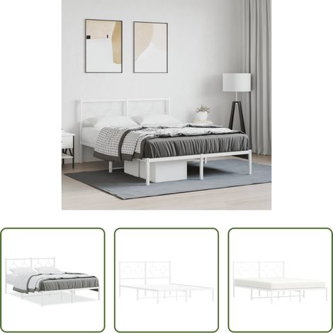 vidaXL Estructura cama sin colchón con cabecero metal blanco 140x200cm (1/5)