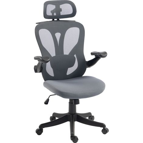 Sedia da Ufficio Ergonomica 71x66,5x114-126A cm con Braccioli Ribaltabili Poggiatesta e Appendiabiti in Poliestere Grigio Scuro (1/5)