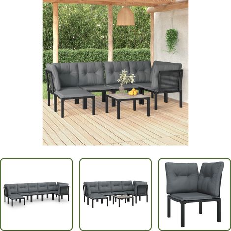 vidaXL Rattanmöbel - 7-tlg. Garten-Lounge-Set Schwarz und Grau Poly Rattan (1/5)