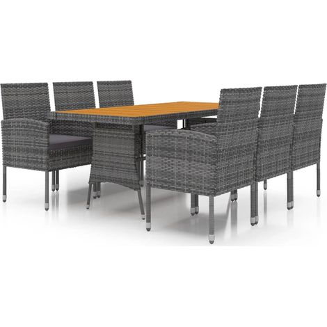 Maison Exclusive - 7-tlg. Garten-Essgruppe Poly Rattan Grau (1/5)