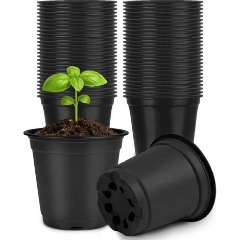100 Pièces 10CM Pots de Fleurs,Pot pour Semis Exterieur,Pot Plastique Plante,Pot de Repiquage,Godets Semis pour Interieur-Noir (1/5)