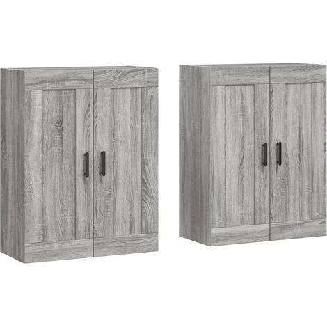 Set di 2 armadietti da parete pratici spazio portaoggetti 69,5 x 34 x 90 cm in legno multistrato grigio sonoma 020055482