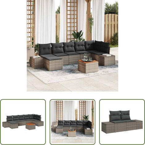 Poly-Rattan - Gartensofa-set mit Kissen 8 pcs Grau Poly-Rattan (1/5)