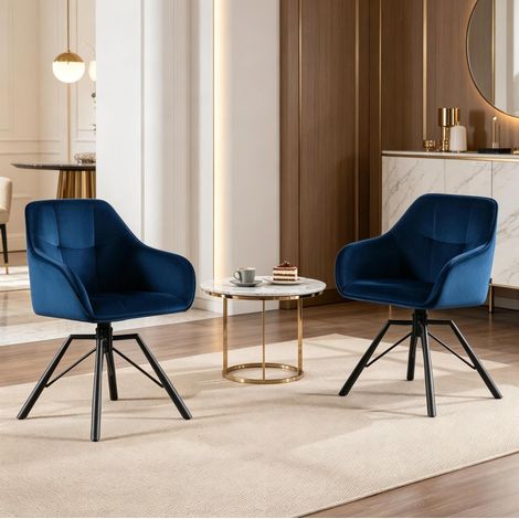 Sedie girevoli da pranzo in velluto blu 2 pezzi OKMYHOME (1/5)