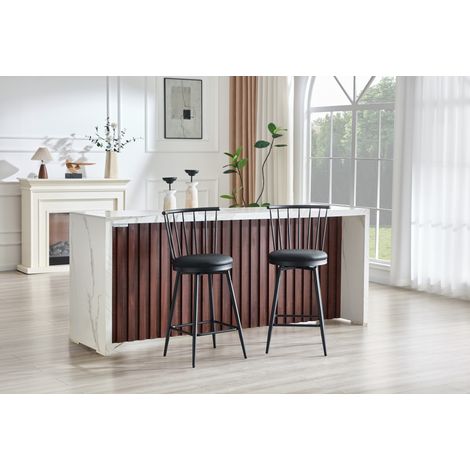 Tabouret de bar en métal noir avec assise rembourrée en PU, style Windsor (1/5)