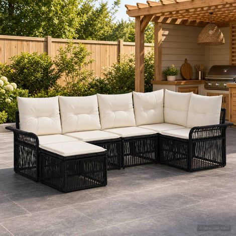 Set divano da giardino modulare in polyrattan con cuscini, nero, set da 6 pezzi, 50.53kg - PANGIVO (1/5)