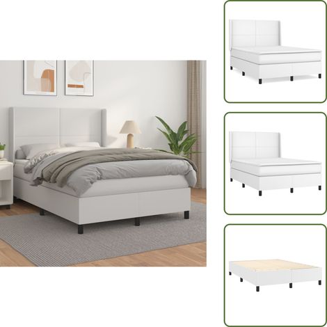 Boxspringbett mit Matratze Weiß 140x200 cm Kunstleder - Boxspringbett - Doppelbett - Bettenrahmen - Weißes Bett - Kunstlederbett
