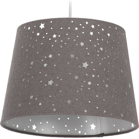 Relaxdays Children’s Hanging Lamp with Star Design, Kids’ Ceiling Light, Round Fabric Lampshade, Grey