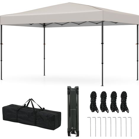 Tonnelle de Jardin Pliable 365 X 225CM, Tente de Jardin Portable avec Sac de Transport 9 Piquets 4 Cordes de Vent, Tente de Gazebo Extérieur, Beige (1/5)