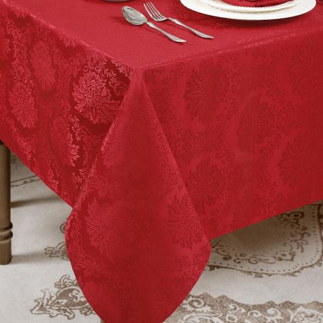 Nappe Rouge 350x150 cm Jacquard Baroque Lavable pour Noël & Jours Fériés