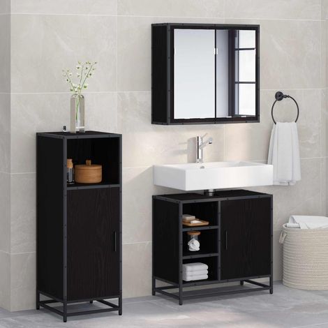 Juego de muebles de baño 3 pcs Roble Negro Madera de ingeniería