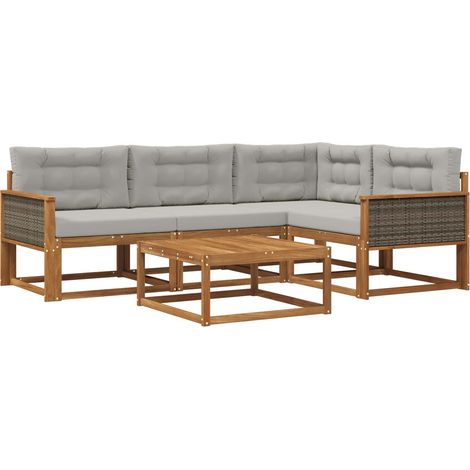 Outdoor Sofa Set with Cushion 5 pcs Natural and Light grey vidaXL (1/5)