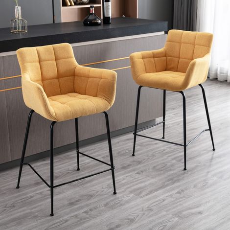 Wahson Towel Fabric Bar Stools Set of 2 - Modern Counter Breakfast Chairs with Sturdy Frame for Kitchen Home Bar, Yellow (1/5)