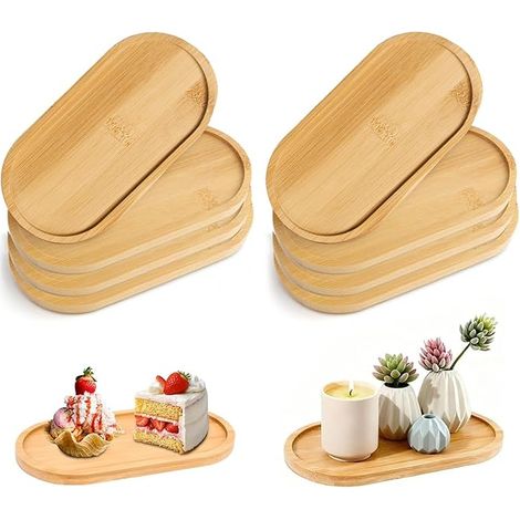 Plateaux Ovales Bambou, 17,2 x 8,8 x 1 cm Bord élevé, Plateau Décoratif Solide, Thé Café, Dessous de Verre, Dessert, Succulente, Collations (1/5)