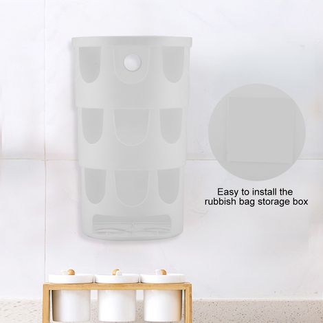 Boîte de rangement murale en plastique pour sacs poubelle, idéale pour la cuisine, la chambre ou la salle de bain (blanche). (1/5)