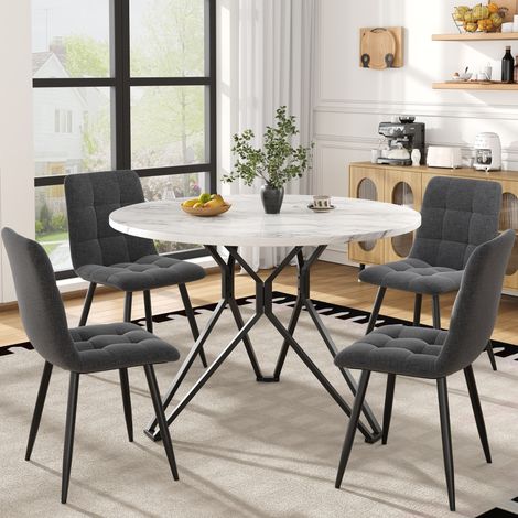 CHICFURN Set tavolo e 4 sedie 100 cm in MDF effetto marmo, gambe in metallo nere, grigio (1/5)