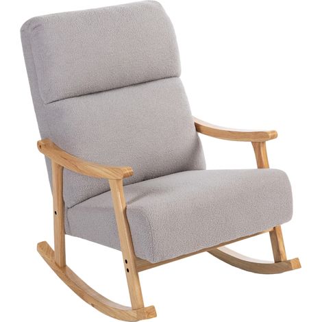HOMCOM silla mecedora moderna, mecedora con patas y reposabrazos de madera de caucho, respaldo alto, carga 120 kg, gris claro