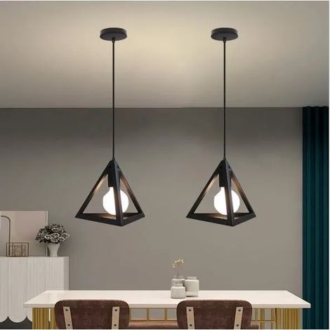 2PCS Lustre Suspension Luminaire Industrielle en Triangle Métal Lampe Suspension Style Vintage pour Salon Chambre (1/4)