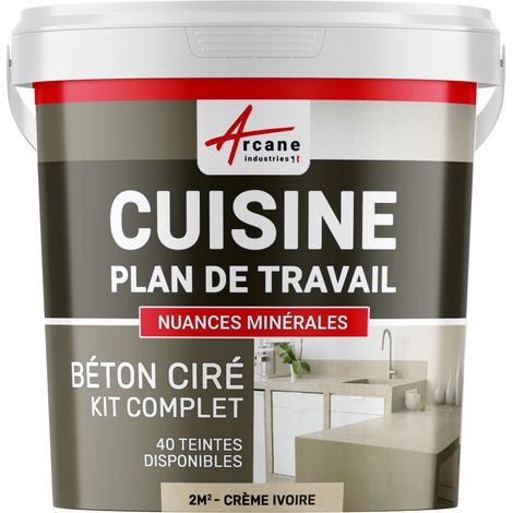 Béton ciré cuisine, plan de travail, crédence, évier sol et mur revêtement mural décoratif kit complet - 2 m² (en 2 couches) Crème Ivoire - ARCANE INDUSTRIES (1/5)