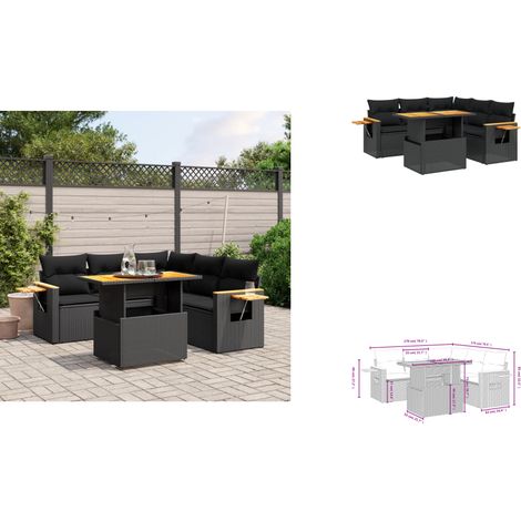 6-tlg. Garten-Sofagarnitur mit Kissen Schwarz Poly Rattan - Gartenmöbel - Sofasatz - Outdoor Möbel - PE-Rattan - Wetterfest (1/3)