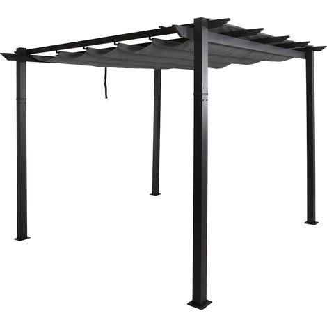 Pergola aluminium pavillon de jardin terrasse 3x3 m avec toit coulissant réglable structure 8 cm tissu polyester UV50+ anthracite 040009723