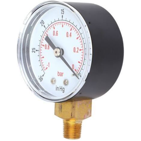 Manomètre à vide -1 à 0 bar (-30 à 0 inHg) - 50 mm - Filetage 1/8 BSPT - Raccordement inférieur pour applications industrielles - 30-0 inHg (1/4)