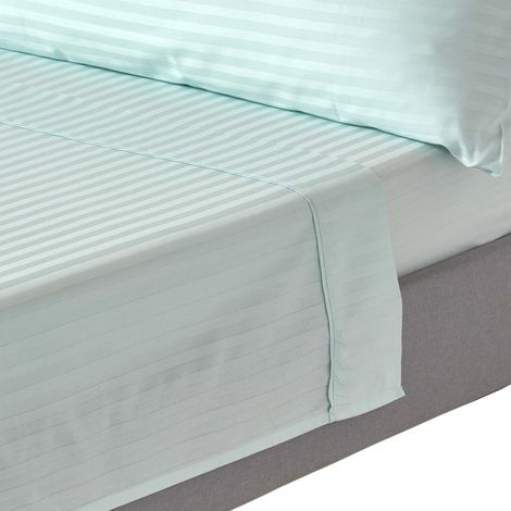 HOMESCAPES Blue Egyptian Cotton Satin Stripe Flat Sheet 330 Thread Count, Single - Blue