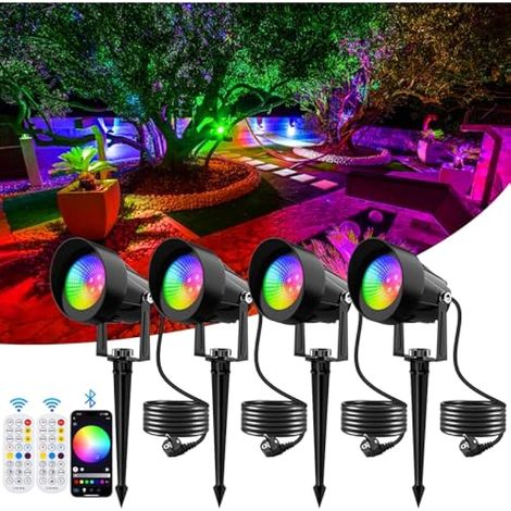 Spot LED Extérieur RGB, 4 Pièces Lampes de Jardin avec Bluetooth et Télécommande, Spot LED Couleur Extérieur avec Prise et Piquer, Étanche IP65 Lumiere Jardin pour Terrasse Pelouse Chemins (1/3)