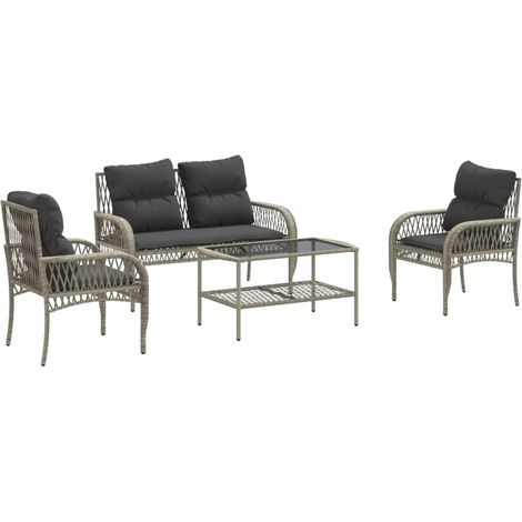 vidaXL Set Divano da Giardino 4pz con Cuscini Grigio Chiaro Polyrattan (1/5)