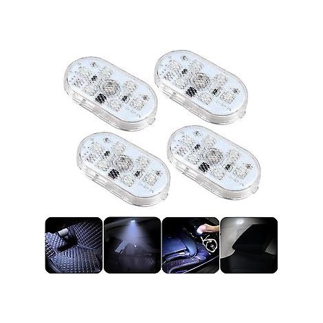 Lot de 4 lampes LED blanches pour l'intérieur de voiture, éclairage d'ambiance pour les pieds, rechargeables par USB, sans fil et tactiles, pour le coffre et les portières. (1/5)