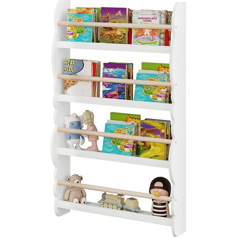 Woltu – Bibliothèque enfant murale 4 niveaux – Étagère en MDF et pin – Dimensions 60x14,5x98cm – Peinture à l'eau écologique – Blanc