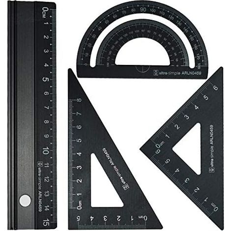Set 4 Règles Géométrie Métal, Équerres, Rapporteur, 15 cm, Antidérapant, Étudiant (1/5)